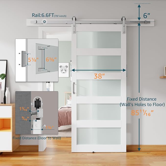 38'' x 84'' Glass Barn Door and 6.6 Ft Brushed Nickel Hardware Kit Included - Image 2