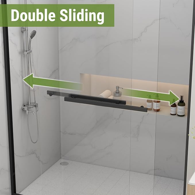 Tub Shower Door 56-60" W x 60" H, Matte Black Bathtub Door - Image 2