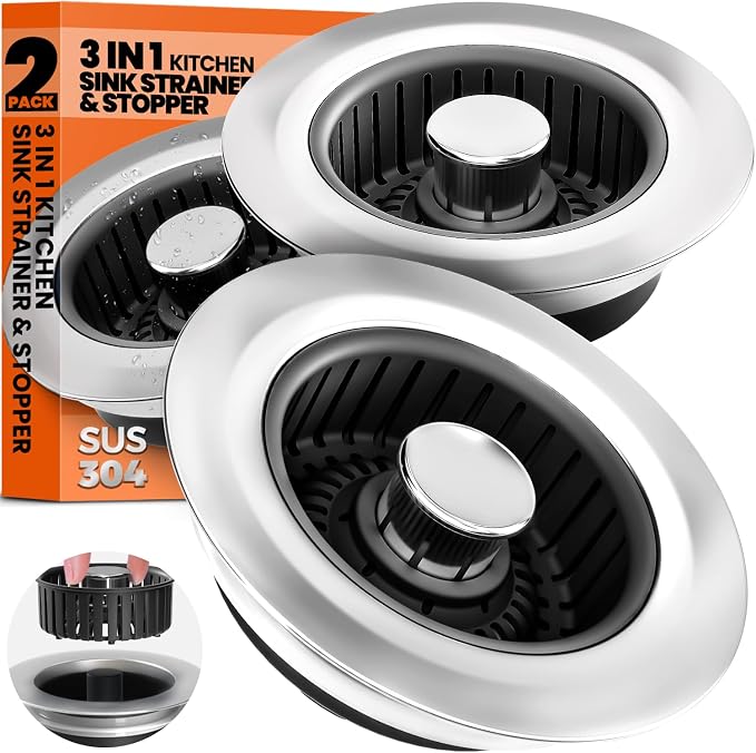Kitchen Sink Drain Strainer & Sink Stopper, Upgraded Stainless Steel Drain Plug by Nipoko