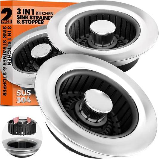 Kitchen Sink Drain Strainer & Sink Stopper, Upgraded Stainless Steel Drain Plug by Nipoko