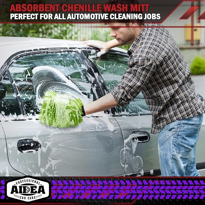 AIDEA Car Wash Mitt Microfiber, 4PK Scratch Free Lint-Free, Premium Chenille - Image 6