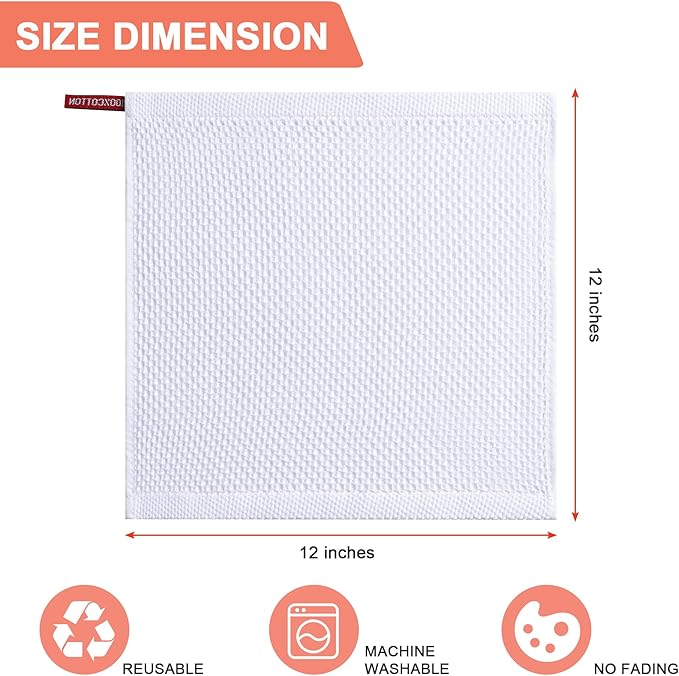 BOOMIBOO 6-Pack Kitchen Dish Cloths, 100% Cotton Waffle Weave, Ultra Soft - Image 2