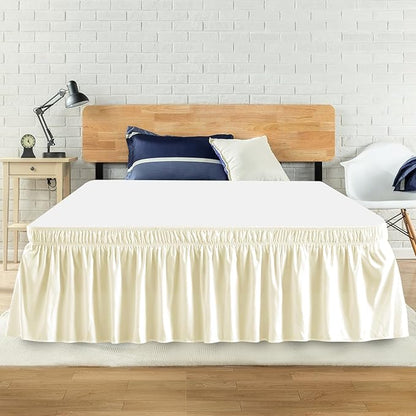 Queen Bed Skirt, Elastic Wrap Around Bed Skirt Queen Size, Bed Skirts for Adjustable Bed, Easy Fit with 18" Drop Length Tailored Drop Dust Ruffle (Light Yellow)
