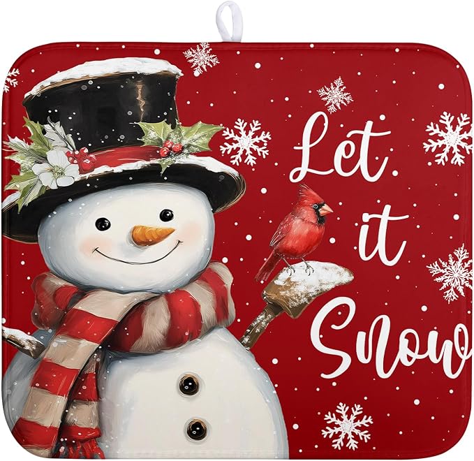 Snowman Christmas Dish Drying Mat Winter Drying Mats by Wnoesat