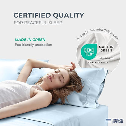 THREAD SPREAD 100% Egyptian Cotton Sheets Queen Size - 1500 Thread Count 4 PC Queen Sheet Set Egyptian Cotton, Sateen Luxury Sheets Queen Size, High Thread Count Sheets, 17" Deep Pocket - Light Blue
