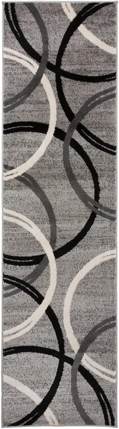 Rugshop Wavy Circles Design Runner Rug, Non-Shedding Carpet for Hallway or Entryway, Gray, 2' x 7'2"