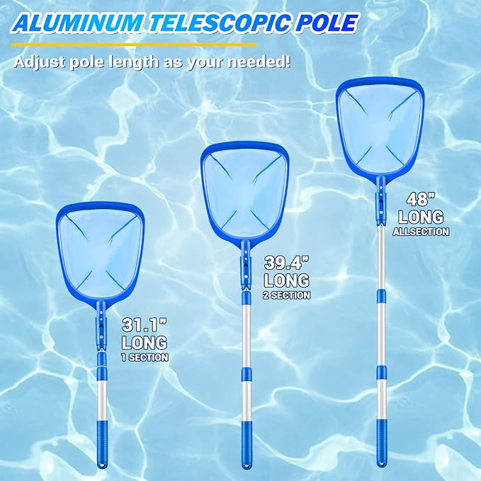 Pool Skimmer - Pool Net with 3 Section Pole, 48 inch Pool Skimmer Net with Pole - Image 3