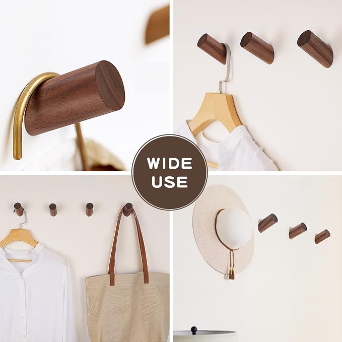 Wooden Wall Hooks, 2 Pack Coat Hooks Wall Mount, Natural Wood Hooks Coat Rack - Image 4