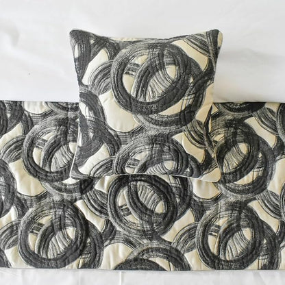 The HomeCentric King/Queen/Twin Black Decorative Twin 53"x18" Bed Runner with Pillow Cover, Circle, Rings, Quilted Bed Scarf on Jacquard Fabric - Circlewise