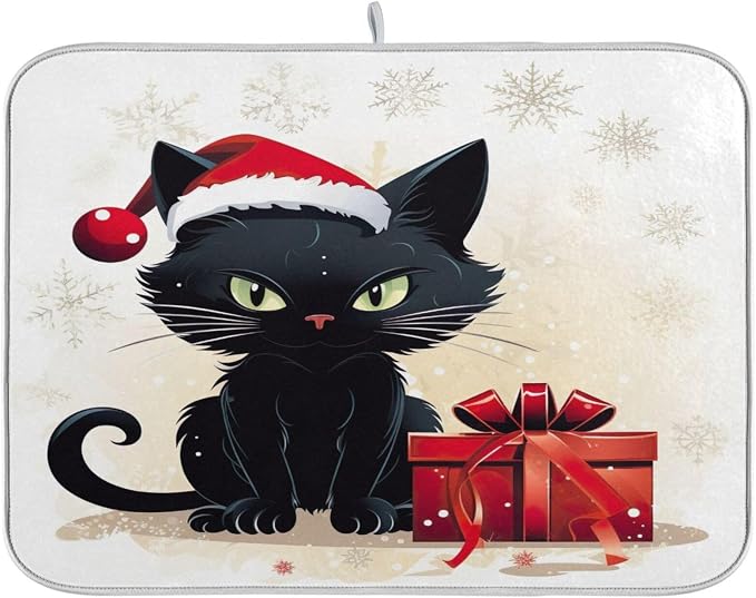 Christmas Dish Drying Mat Kitchen Counter Absorbent Black Cat Coffee Sink Mat by Unknown