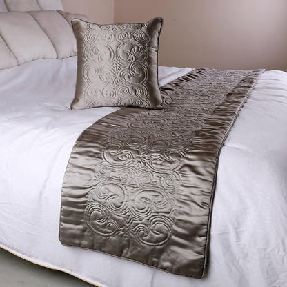 The HomeCentric Decorative Silver Twin 53 x 18 inch Bed Runner Without Pillow Cover, Satin Quilted Bed Scarf, Abstract Modern - Silver Soft