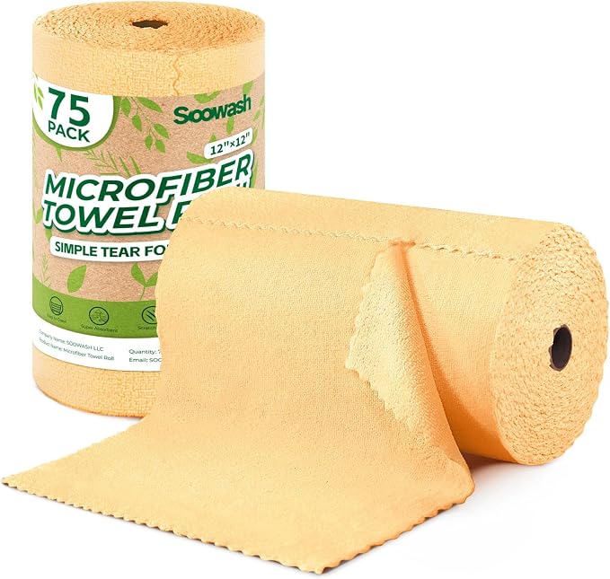 Microfiber Cleaning Cloths Roll, 75 Pack Tear Away Microfiber Towels Roll by SOOWASH