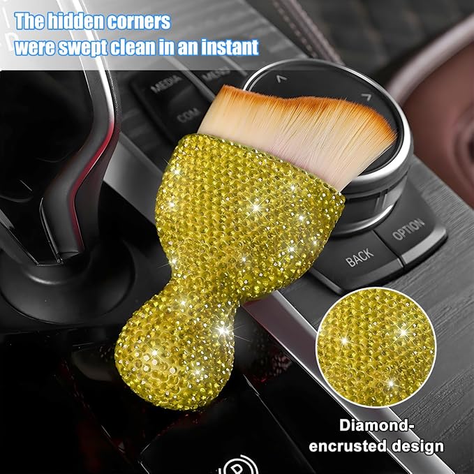 Bling Car Detailing Brush, Crystal Rhinestone Non-Scratch Vehicle Cleaning Dust - Image 3