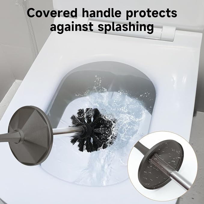 Pewter Toilet Brush and Holder，Extra Long Handled Toilet Brush - Image 2