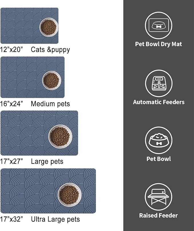 Dog Food Mat for Floors, Absorbent and Quick-Drying Pet Cat Food Mat,Anti-Fouling and Easy-to-Clean Pet Feeding Mat,Dog Bowl Mats for Messy Drinking Water Bowls.17x27inch Boho Style