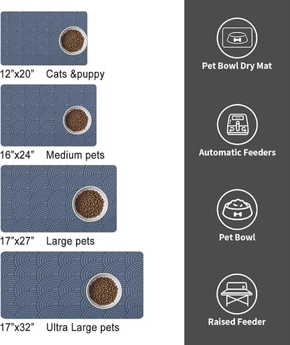 Dog Food Mat for Floors, Absorbent and Quick-Drying Pet Cat Food Mat,Anti-Fouling and Easy-to-Clean Pet Feeding Mat,Dog Bowl Mats for Messy Drinking Water Bowls.17x27inch Boho Style