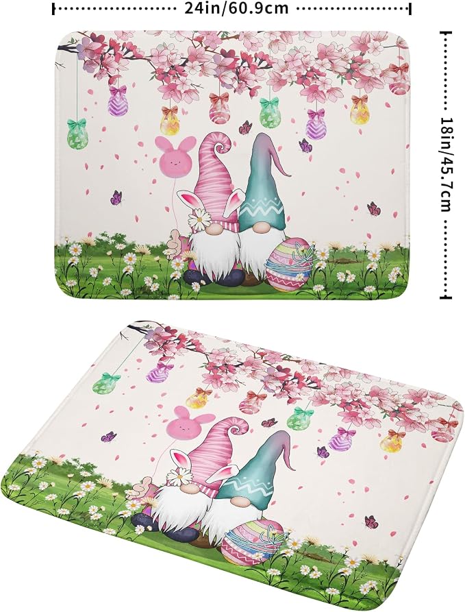 Giwawa Easter Gnome Dish Drying Mat Floral Eggs Bunny Kitchen Drainer Mat 18x24 - Image 2