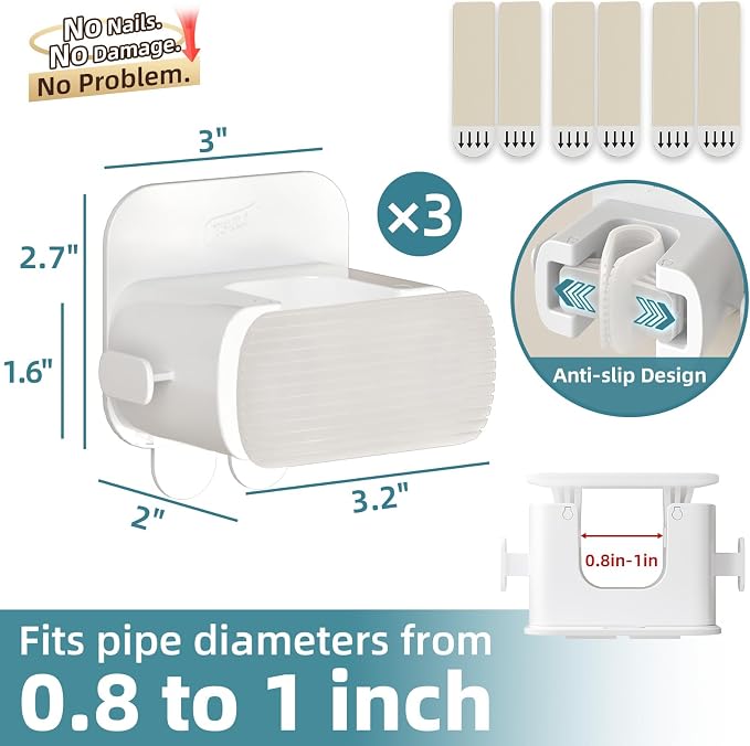 TAILI Mop and Broom Holder Wall Mount Grippers, 3 Hangers and 8 Adhesive Strips - Image 4