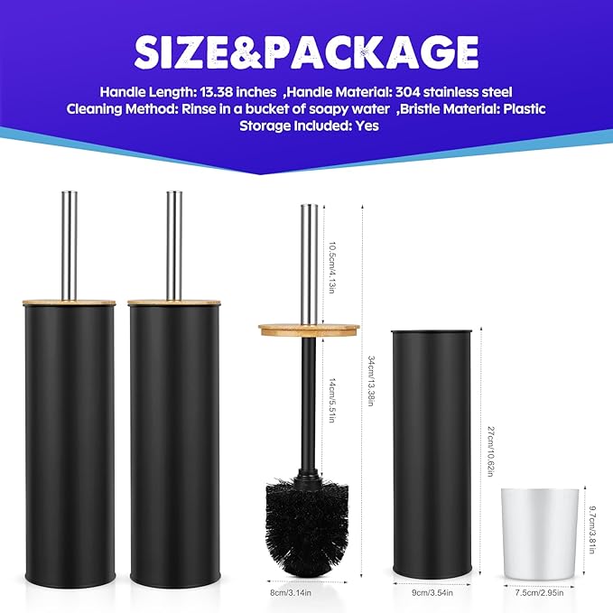 Compact Toilet Brush and Holder 2 Pack, SetStainless Steel Handle Toilet Brush - Image 5