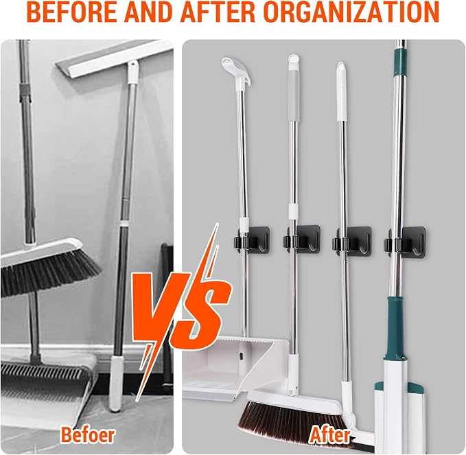Batur 4 Pack Broom Holder Wall Mount, Super Anti-Slip Mop and Broom Holder Wall - Image 3