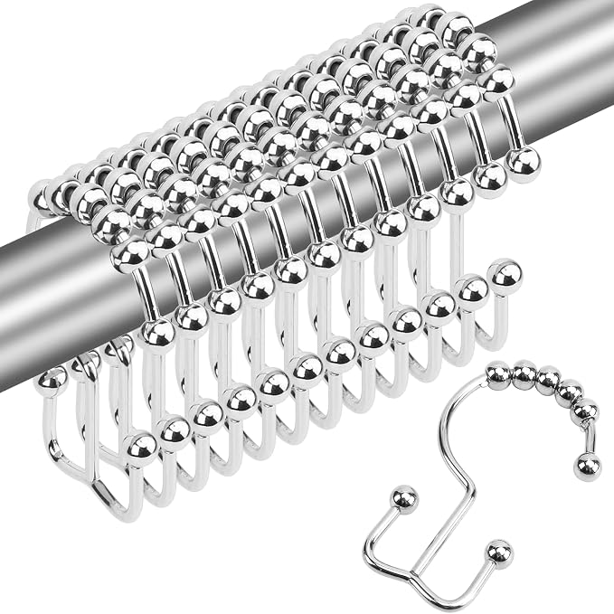 Shower Curtain Hooks, Sturdy Stainless Steel Double Sided Shower Hooks Rings by Gidse