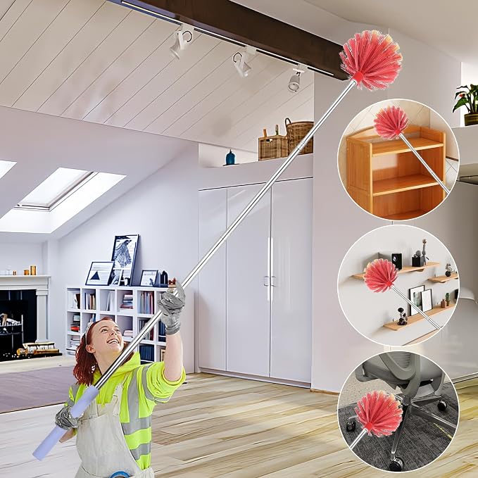 Cobweb Duster with Extension Pole, Washable Duster with Medium-Stiff Bristles - Image 6