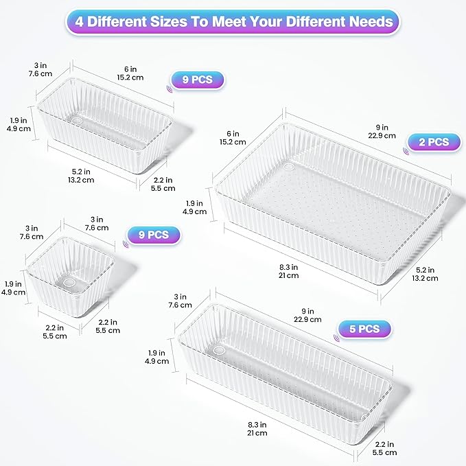 25 PCS Clear Plastic Drawer Organizer Set - Image 2