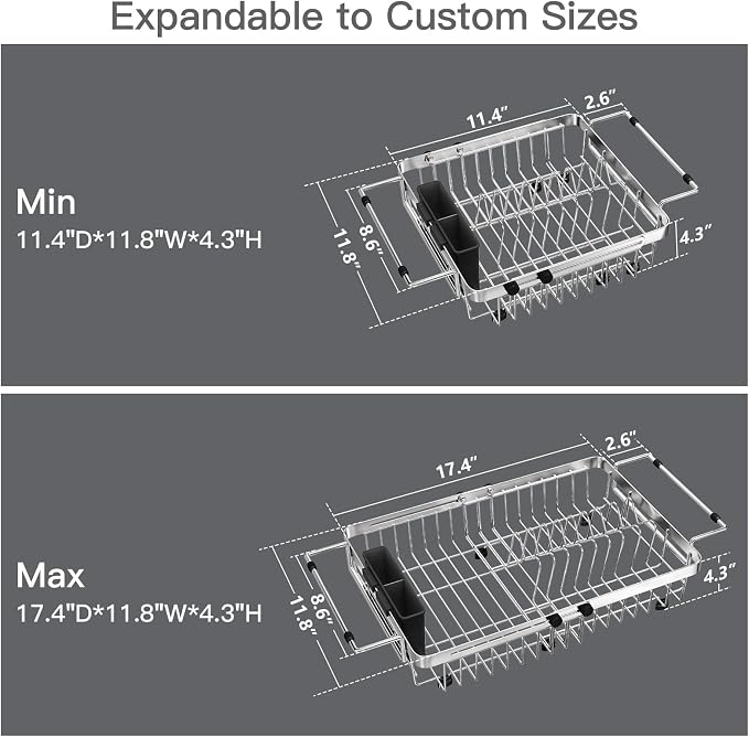 Small Expandable Over The Sink Dish Drainer Drying Rack in Stainless Steel Metal - Image 4