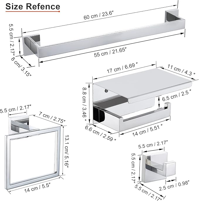 4-Piece Bathroom Hardware Set Chrome Bath Towel Bar Holder Sets Wall Mounted - Image 4