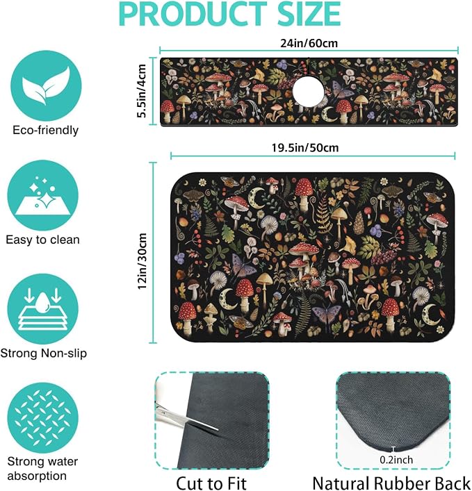 Dish Drying Mat for Kitchen Counter Matt, Super Absorbent Non-slip Rubber Backed - Image 2