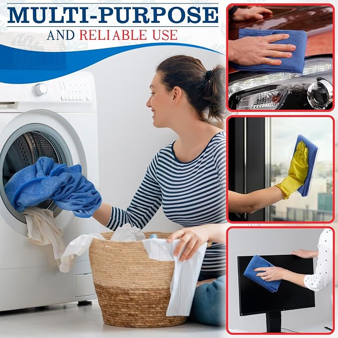 Huck Towels -12 Pack 24"x16.5" Cotton Blue Shop Towels - Image 5