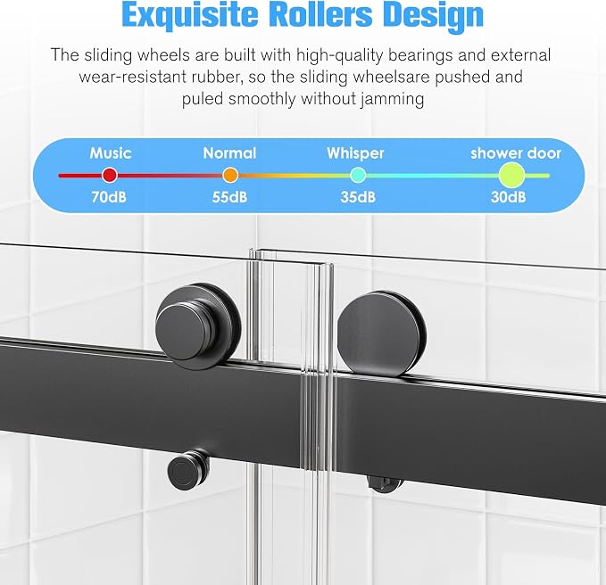 68-72" W x 76" H Frameless Double Sliding Shower Door w/Soft-Close, Bathroom - Image 5