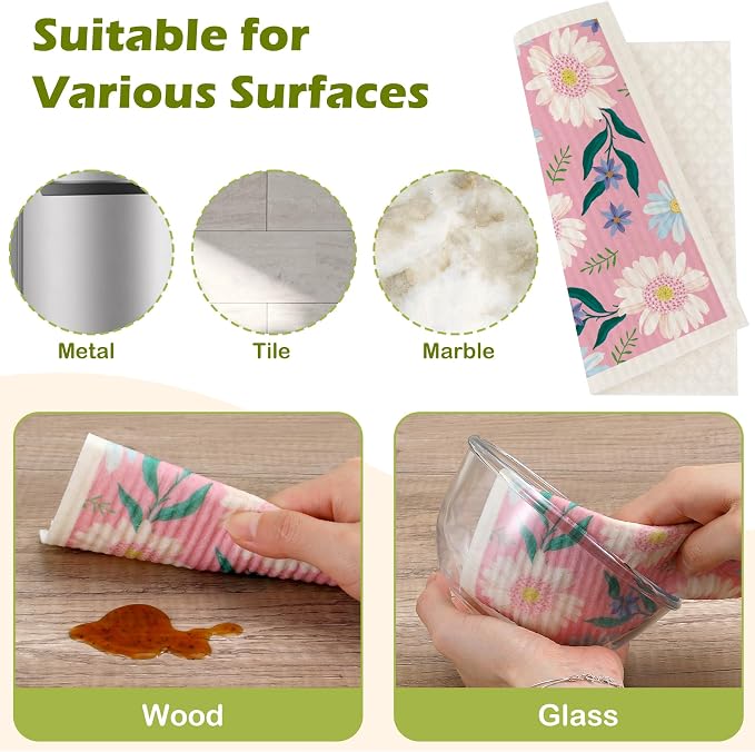 6 Packs Swedish Paper Cloths for Kitchen, Reusable Paper Towels Washable Dish - Image 6