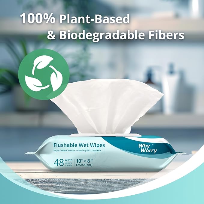 WhyWorry Flushable Wipes for Adults, Extra Large 8"x10" Butt Wipes for Toilet & - Image 5