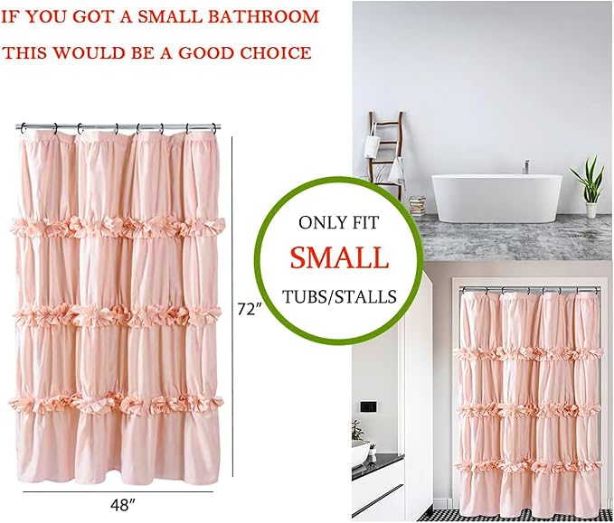 Peach Pink Ruffle Shower Curtain, Vintage Handcrafted Bow Tie Bath Curtain - Image 7