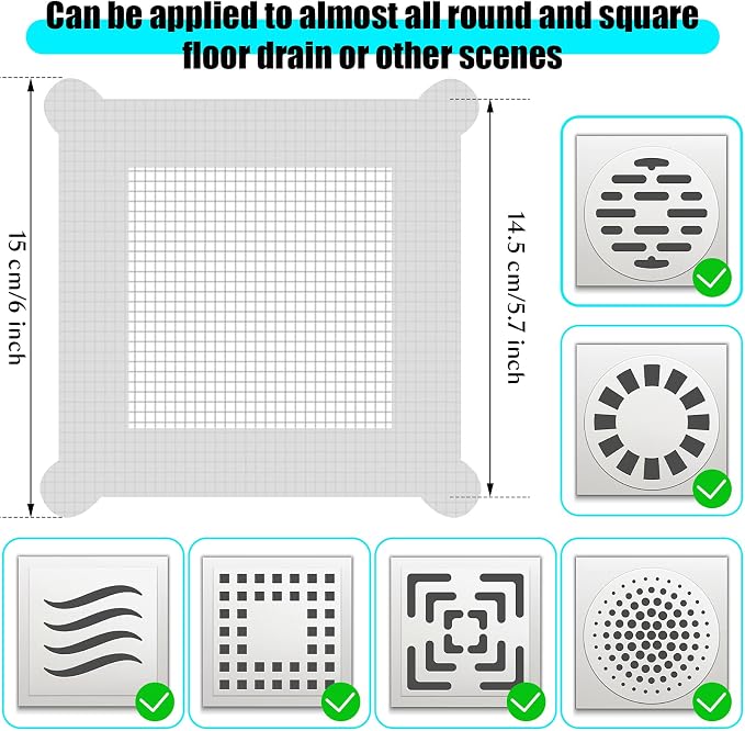 Chengu 50 Pcs 5.7 Inch Disposable Hair Catcher Shower Drain Stickers Square - Image 4