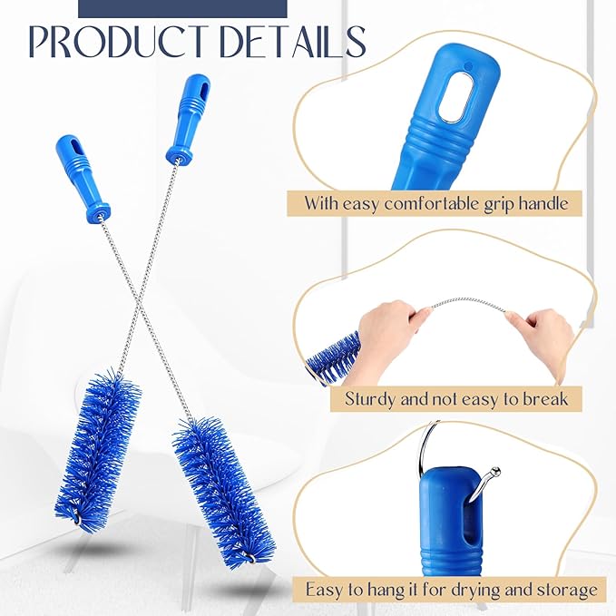 Baderke 2 Pieces Drain Brush Pipe Cleaning Blue Tube Brushes 19.7 Inch Plastic - Image 3