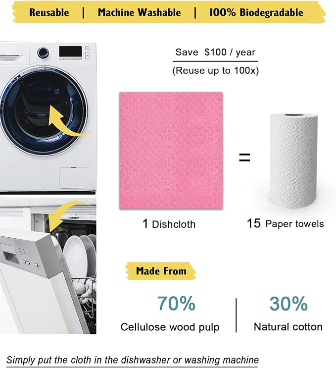 Swedish Dishcloths for Kitchen | 6 Pack Absorbent Cellulose Sponge Cloths - Image 4