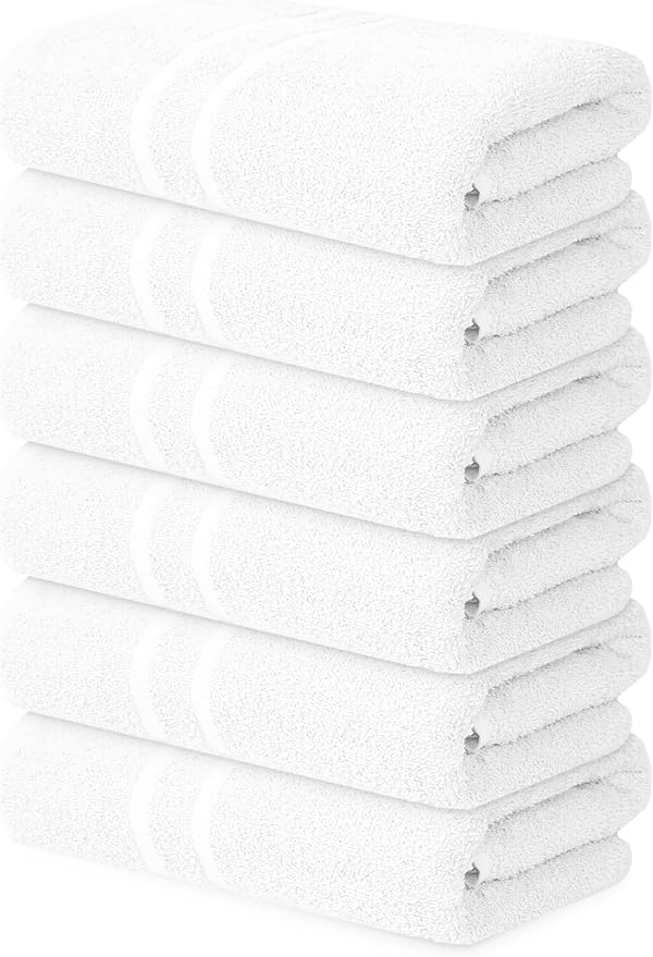 Basic Medium Bath Towels 24x48 Inches – Pack of 6 – White Color – Soft and by TEXTILA