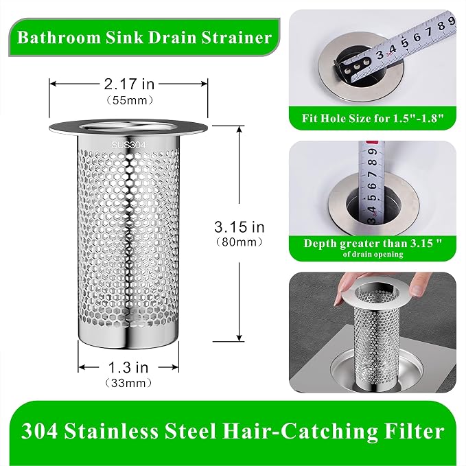 304 Stainless Steel Hair Catcher Floor Drain Bathroom Sink Drain Strainer Drain - Image 2