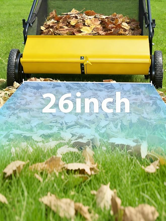 Push Lawn Sweeper, 26 Inch Extra-Wide 4-Brush System, 7 cu.ft. Mesh Bag - Image 6
