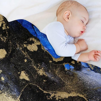 Modern Marble Blanket, Abstract Luxury Baroque Golden Dark Blue Stone Veins Pattern Soft Warm Cozy Plush Flannel Covers for Livingroom Bedroom Couch Chair Camping Travel Home Decor Tapestry 40x50in