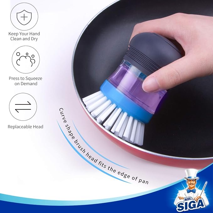 MR.SIGA Soap Dispensing Palm Brush Storage Set, Kitchen Brush - Image 5