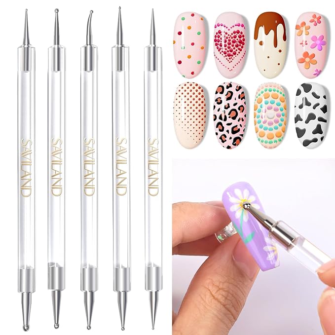 SAVILAND Quick-Paint Dotting Tools Nail Art Pen: 5PCS Multi-Size Nail Art Tools by SAVILAND