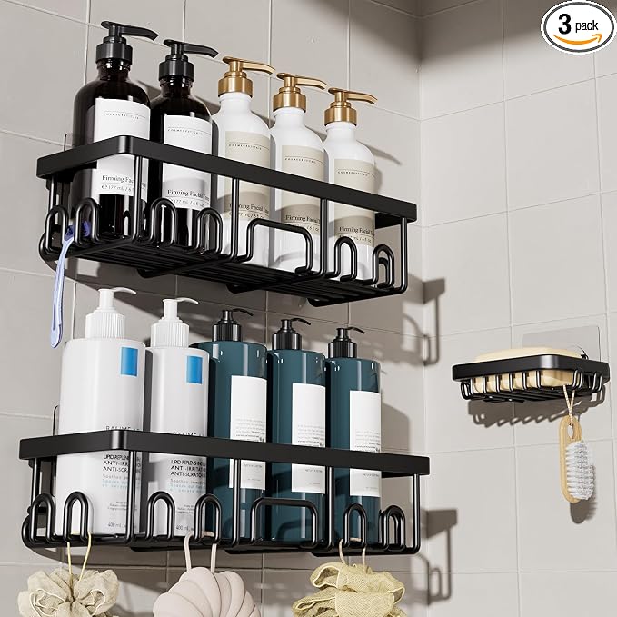 Veken Shower Caddy 3-Pack, Advanced Rustproof Design, No Drilling Adhesive by Veken