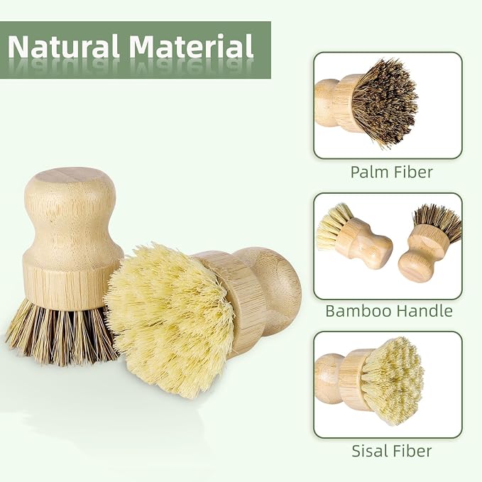 Bamboo Dish Brush Set with Holder - Image 7