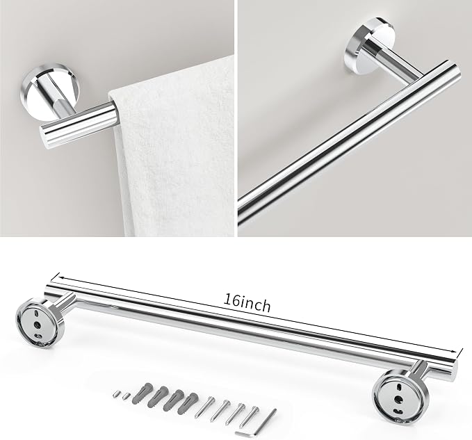 3pc Bathroom Hardware Set with Polished Toilet Paper Holder, Towel Ring - Image 3