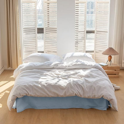 BISELINA French Linen Bed Skirt with Pleated Corner 14-Inch Tailored Drop Natural Flax Cotton Blend Basic Dust Ruffle Soft Cozy Farmhouse Bedding (14" King, Basic Dusty Blue)