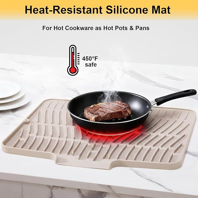 Silicone Dish Drying Mat for Kitchen Counter, Non-Slip Dish Drying Pad - Image 5