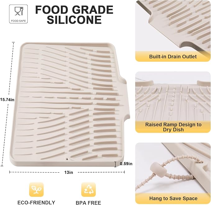 Silicone Dish Drying Mat for Kitchen Counter, Non-Slip Dish Drying Pad - Image 3